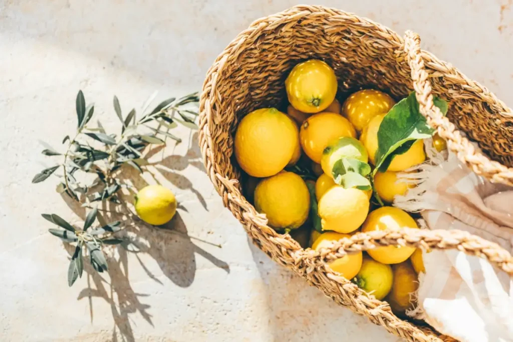 Fresh lemons in the basket